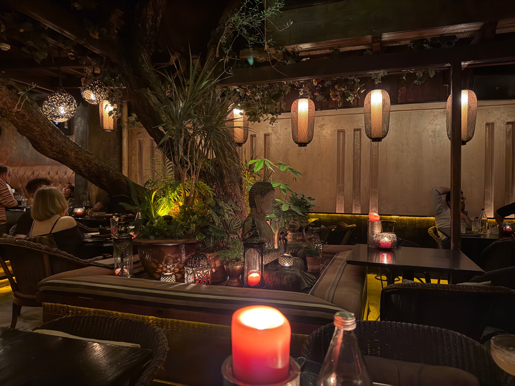 Restaurant interior with candlelight